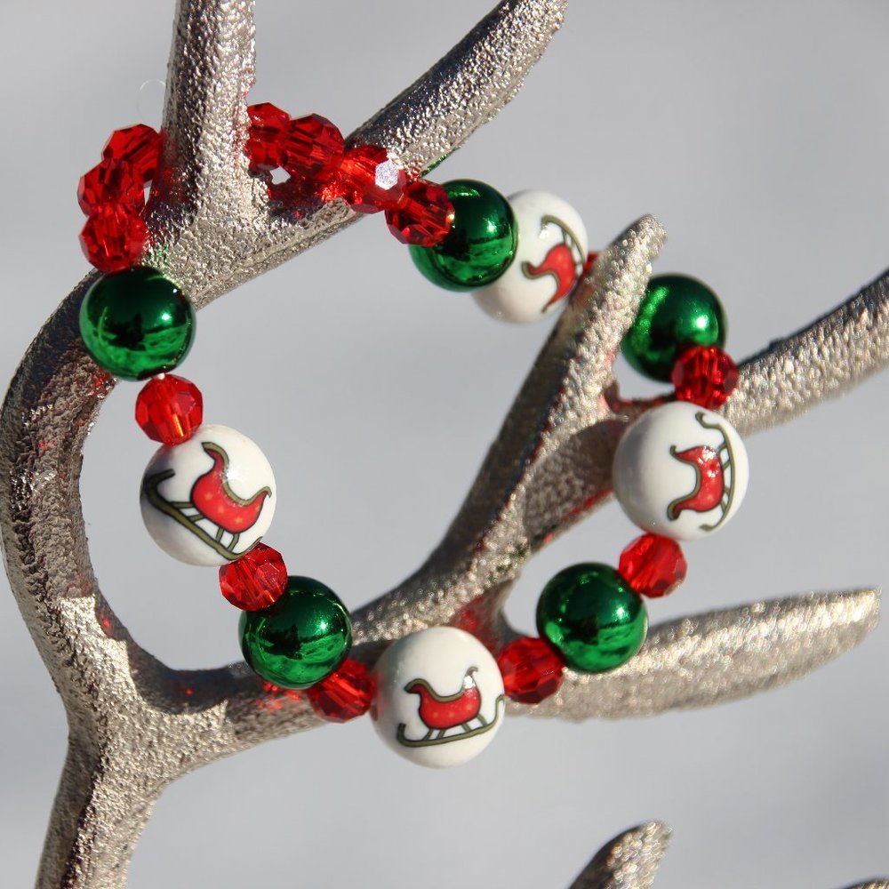 Christmas jewelry gift handmade set Santa sleigh earrings bracelet